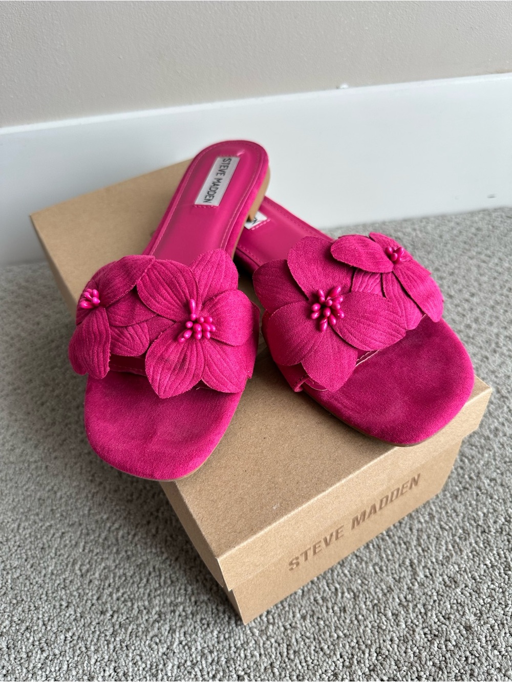 Steve Madden Hot Pink Floral Slide Mules